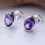 S1067 - 925 silver amethyst oval facet stud earrings