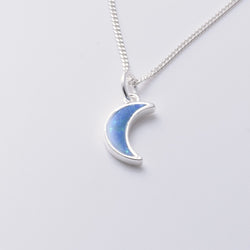 P1261 - 925 silver blue opal crescent moon pendant