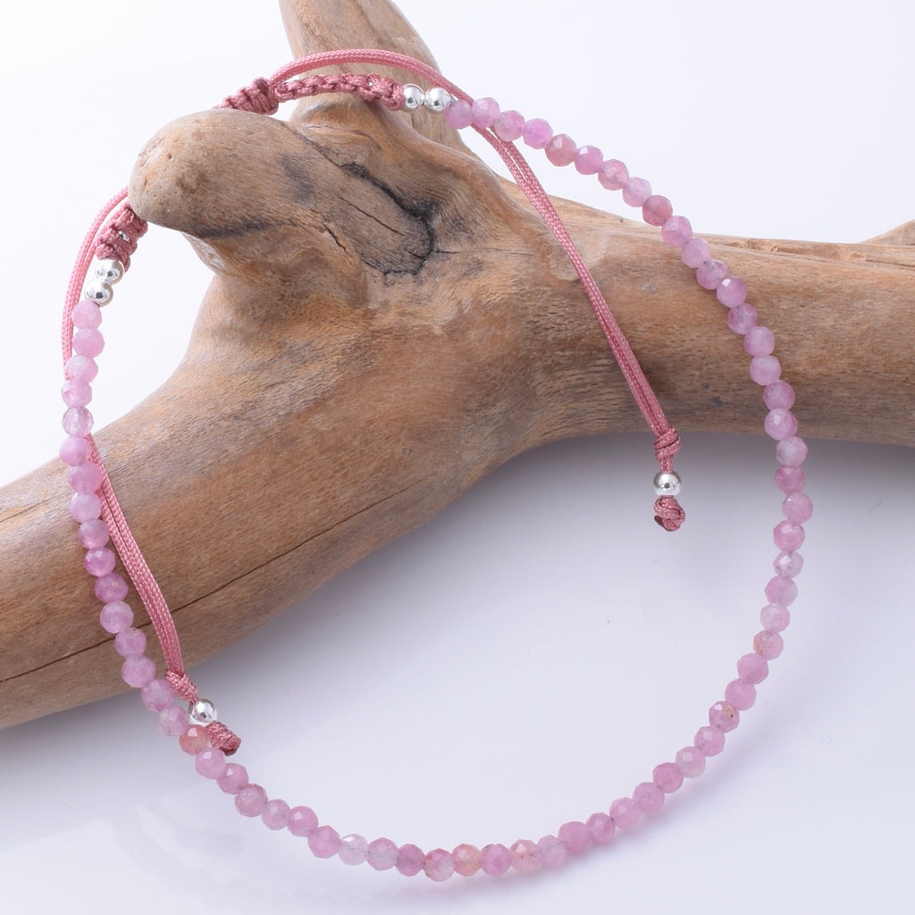 B090 - 925 silver pink tourmaline 2mm faceted bracelet