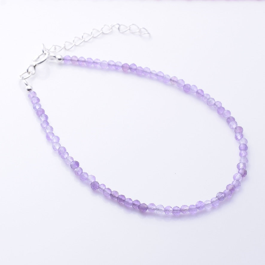 B082 - 925 silver amethyst 2mm faceted bracelet