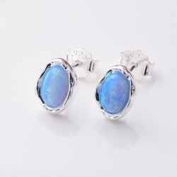 S854 - 925 silver stud blue opal irregular earrings