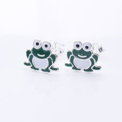 S1018 - 925 silver and enamel frog stud earrings