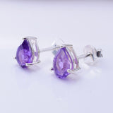 S1078 - 925 silver amethyst clawset teardrop stud earrings