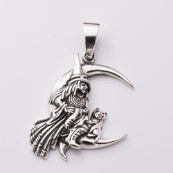 P1054 - 925 silver witch and crescent moon pendant