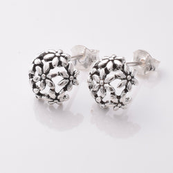 S925 - 925 silver flower sphere stud earrings