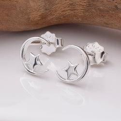 S948 - 925 silver crescent and star stud earrings