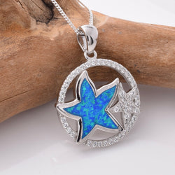 P989 - 925 silver lab opal starfish pendant
