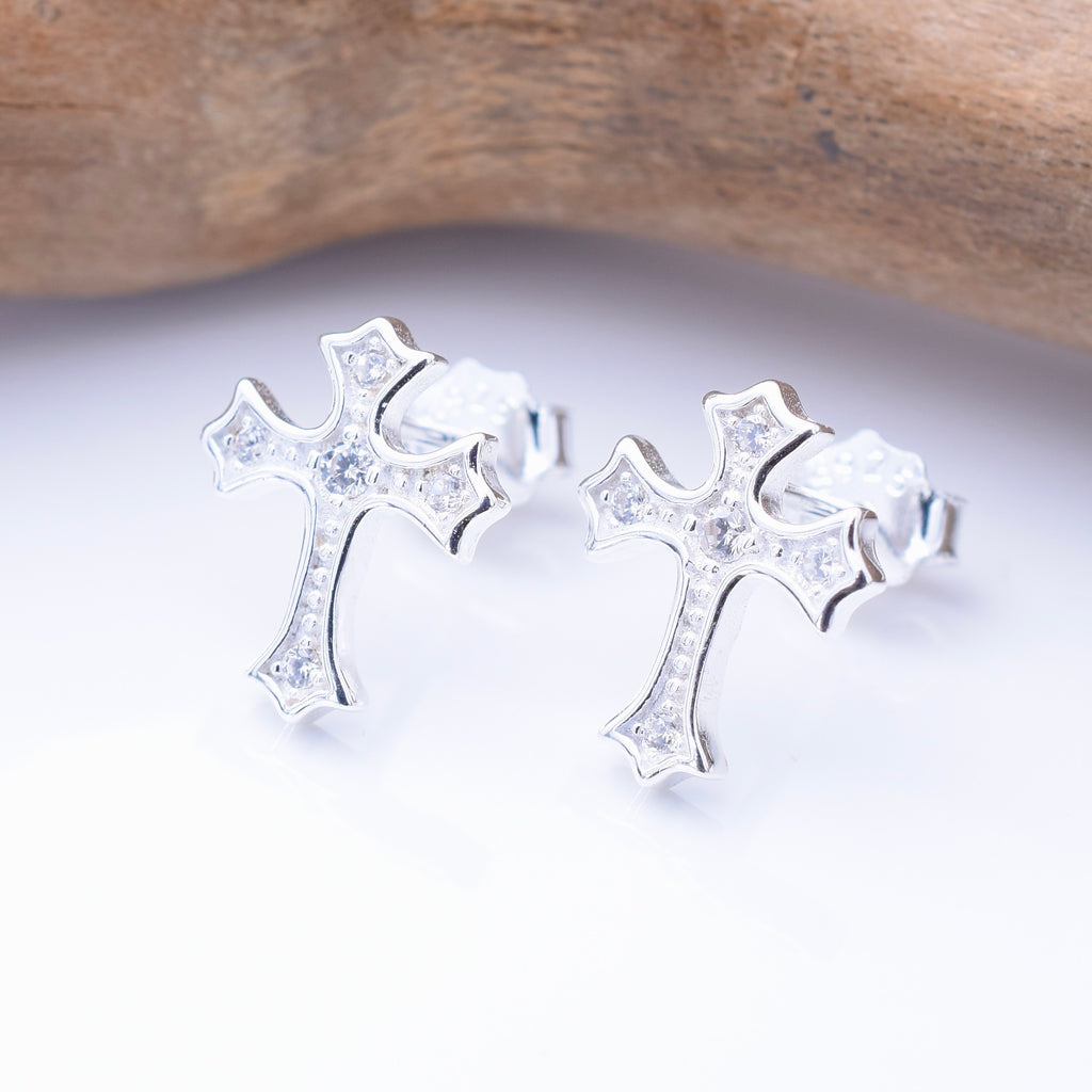 S1062 - 925 silver CZ cross stud earrings