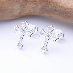 S1062 - 925 silver CZ cross stud earrings