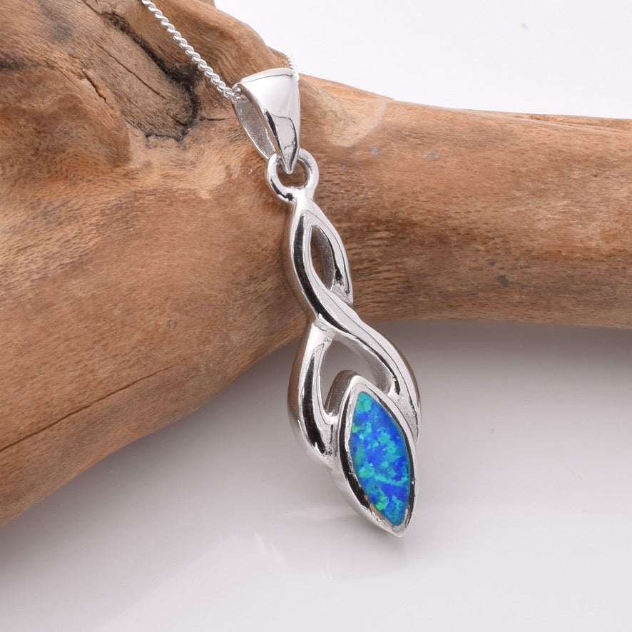 P1185 - 925 silver lab grown opal crossover marquis pendant