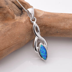 P1185 - 925 silver lab grown opal crossover marquis pendant
