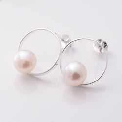 S963 - 925 silver 8mm f/w pearl hoop stud earrings