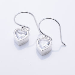 E910 - 925 silver & CZ heart drop earrings