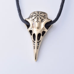 P1288 - Solid bronze ravens skull pendant