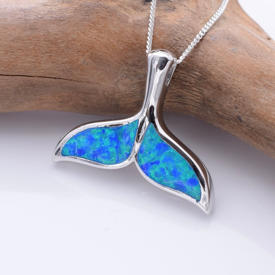 P1312 - 925 silver Imm blue opal whale tail pendant