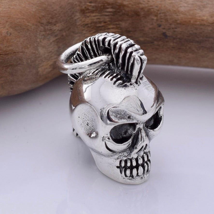 P1329 - 925 silver mohican skull pendant