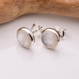 S998 - 925 silver MOP 8mm round stud earrings