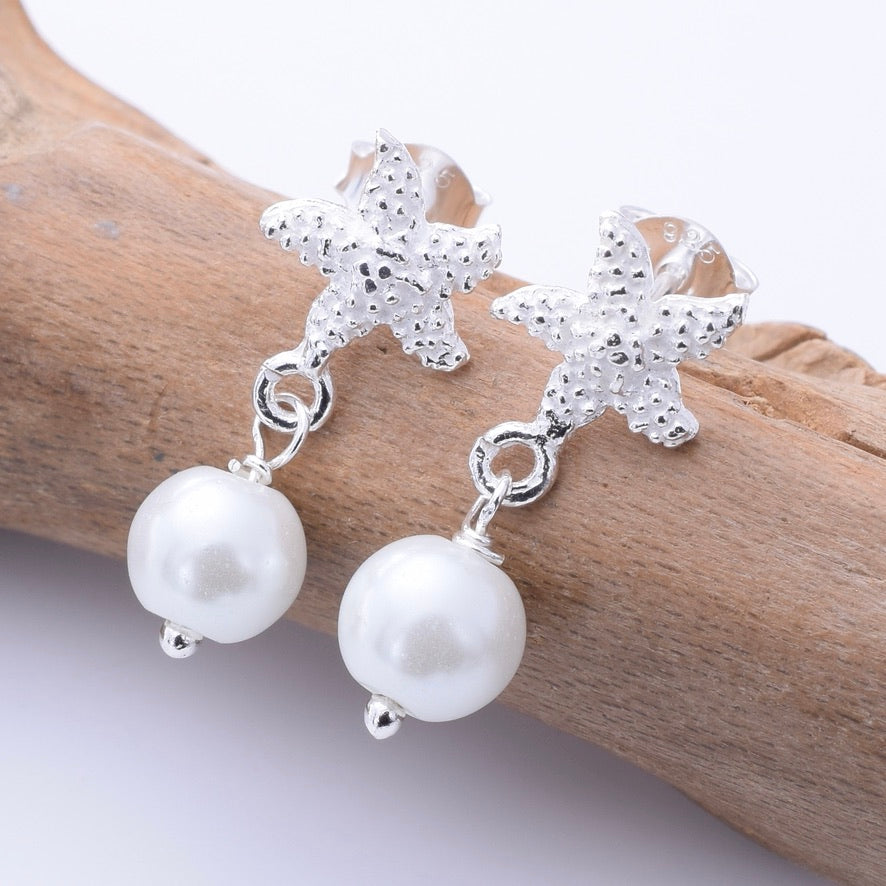 S1049 - 925 silver Imm pearl and starfish stud earrings