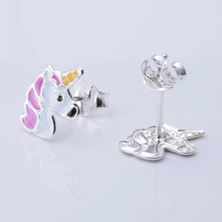 S1019 - 925 silver and enamel unicorn stud earrings
