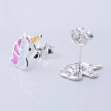 S1019 - 925 silver and enamel unicorn stud earrings