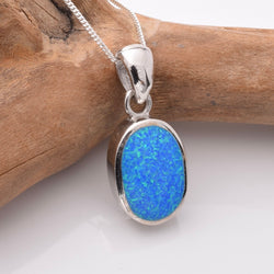 P1189 - 925 silver synthetic blue opal oval  pendant