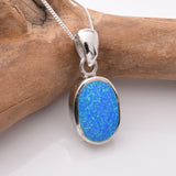 P1189 - 925 silver synthetic blue opal oval  pendant