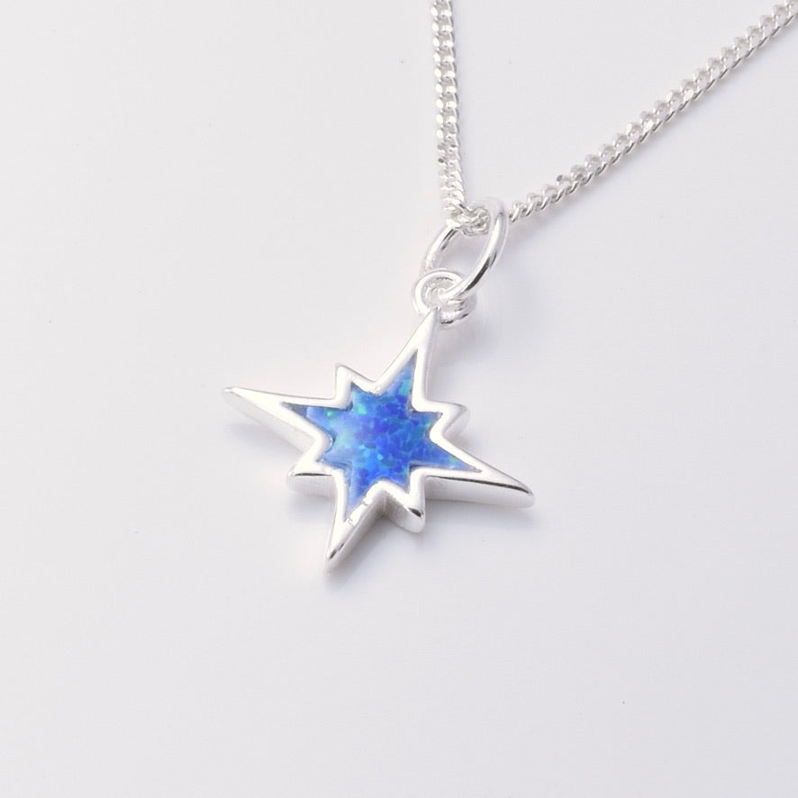 P1260 - 925 silver blue opal north star pendant
