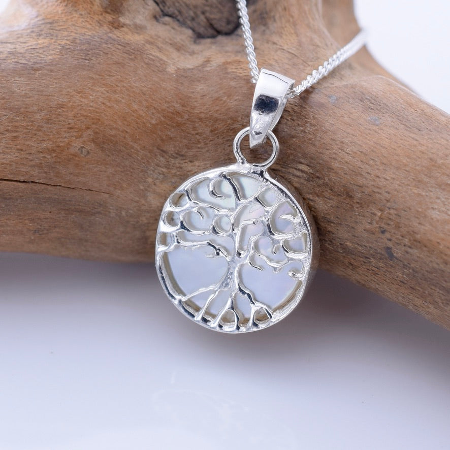 P1313 - 925 silver tree of life MOP 12mm pendant