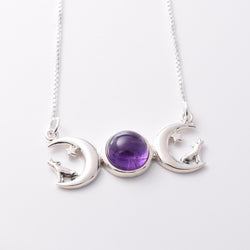 P1034 - 925 amethyst triple moon wolf necklace