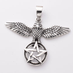 P1139 - 925 silver owl and pentagram pendant