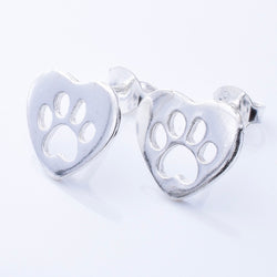 S991 - 925 silver heart shape paw stud earrings