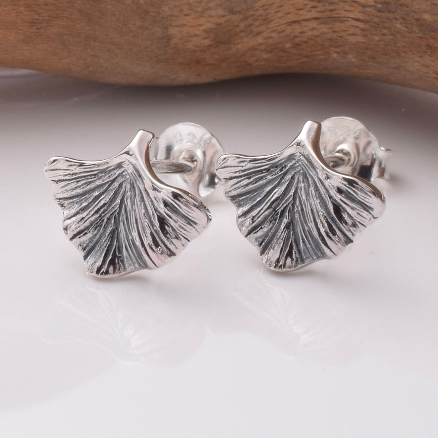 S898 - 925 silver ginkgo stud earrings