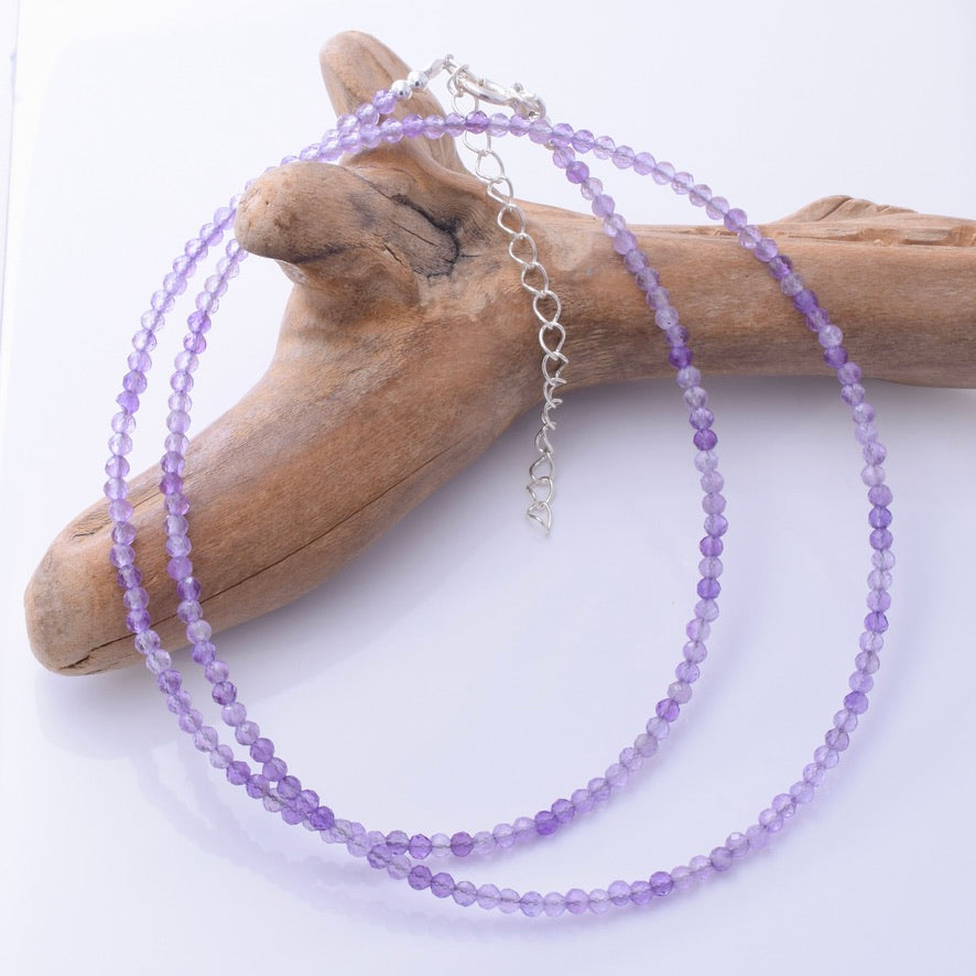 N017 - 925 silver and 2mm faceted amethyst bead necklace