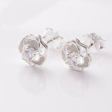 S887 - 925 silver CZ flower stud earrings