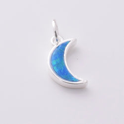 P1261 - 925 silver blue opal crescent moon pendant
