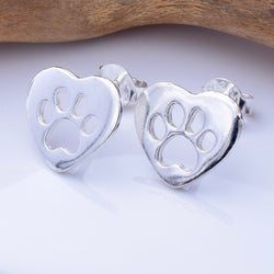 S991 - 925 silver heart shape paw stud earrings