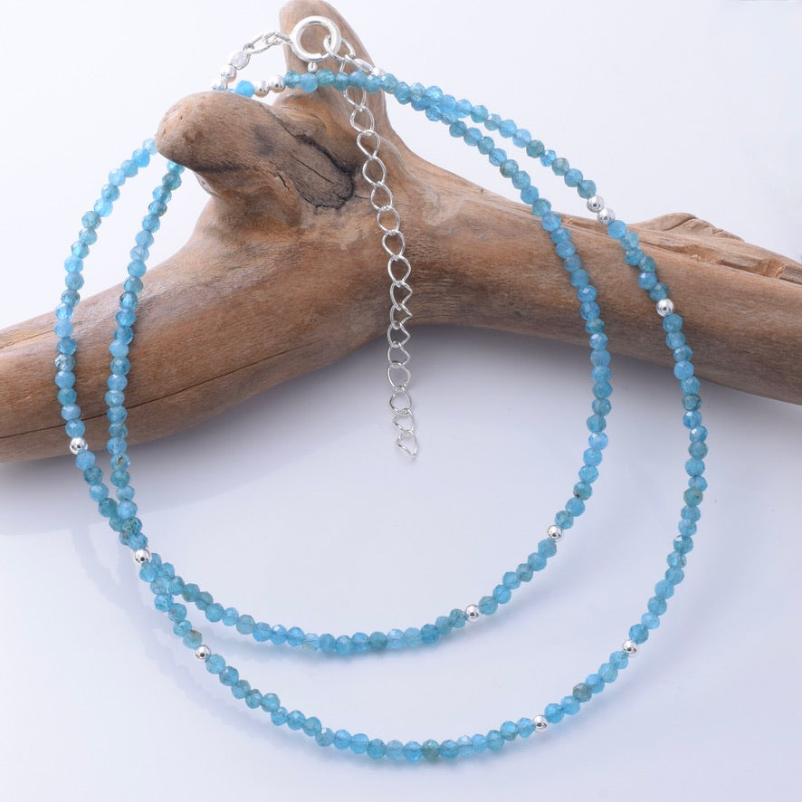 N012 - 925 silver and 2mm faceted apatite bead necklace