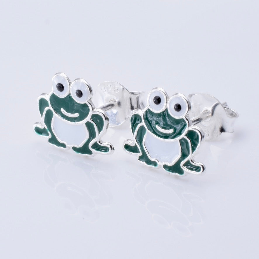 S1018 - 925 silver and enamel frog stud earrings