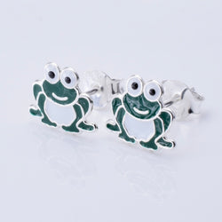 S1018 - 925 silver and enamel frog stud earrings