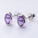 S1080 - 925 silver amethyst oval stud earrings
