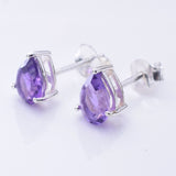 S1078 - 925 silver amethyst clawset teardrop stud earrings