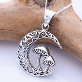 P1327 - 925 silver crescent moon and toadstools pendant