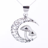 P1327 - 925 silver crescent moon and toadstools pendant