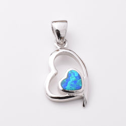 P1187 - 925 silver lab grown opal double heart pendant