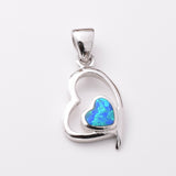 P1187 - 925 silver lab grown opal double heart pendant