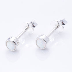 S1023 - 925 silver 4mm white round imm opal stud earrings