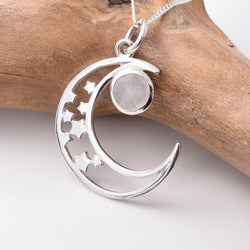 P1027 - 925 silver and moonstone crescent pendant