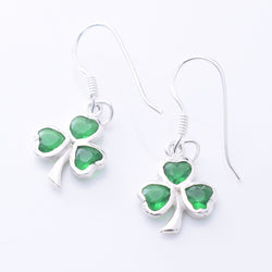 E919 - 925 silver green CZ clover earrings