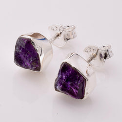S1014 - 925 silver amethyst rough stud earrings