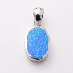 P1189 - 925 silver synthetic blue opal oval  pendant